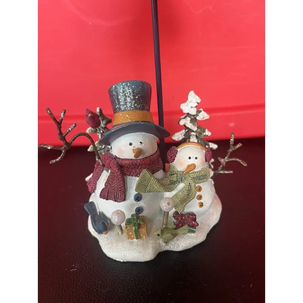 Vtg Christmas Metal Candle Snowman Table Lamp Tealight Holder w/ Lamp Shade Blue